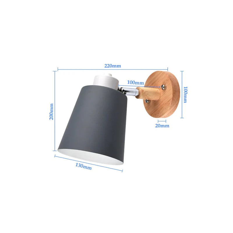 APPLIQUE MURALE LED ABAT-JOUR ORIENTABLE EN MÉTAL ET SUPPORT EN BOIS