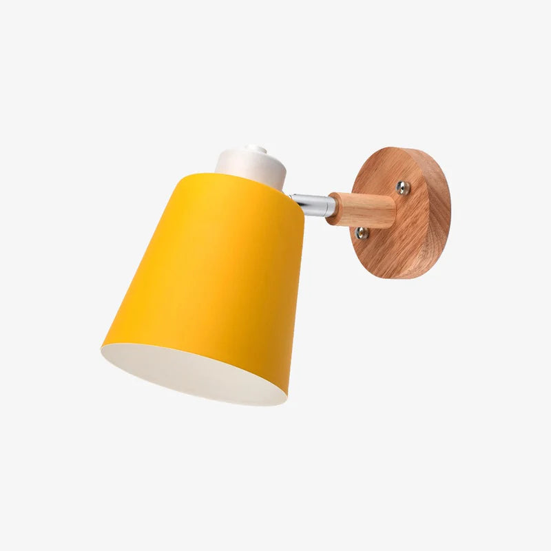 APPLIQUE MURALE LED ABAT-JOUR ORIENTABLE EN MÉTAL ET SUPPORT EN BOIS