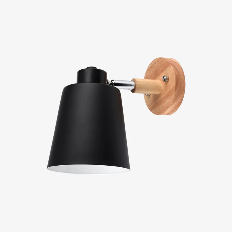 APPLIQUE MURALE LED ABAT-JOUR ORIENTABLE EN MÉTAL ET SUPPORT EN BOIS